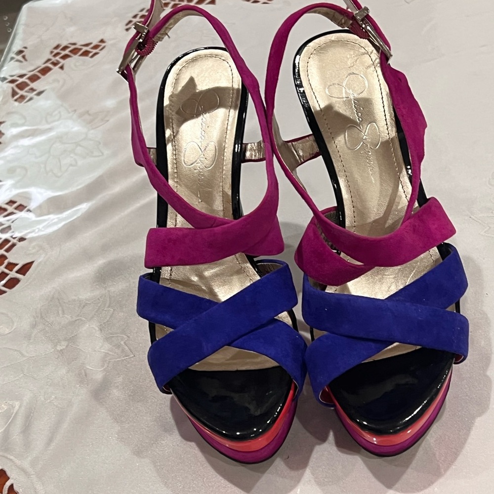Jessica Simpson Fuchsia and Cobalt Strappy Heels ‼️EUC‼️